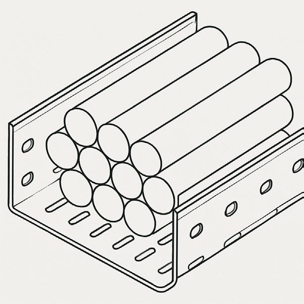 Cables in a tray, each modeled as a homogeneous cylinder